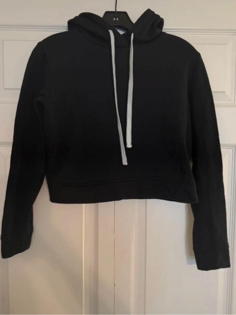 dip Black Cropped Hoodie with White Drawstrings